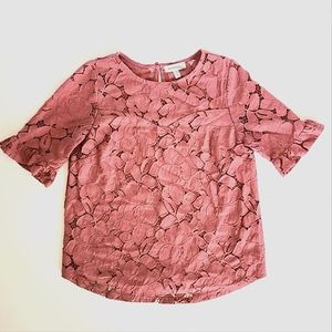 MONTEAU LOS ANGELES - Solid Rose Pink Lace Women's Sleeved Blouse - Size Small
